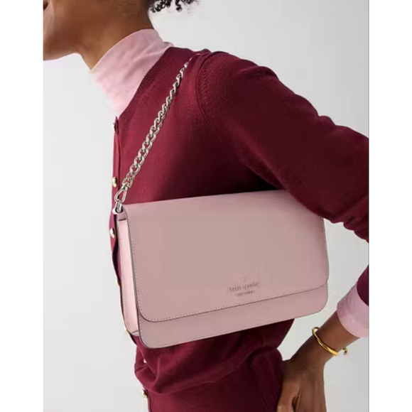 Women's Kate Spade Pink Textured Patent Madison Medium Flap Crossbody Bag - Picture 3 of 14